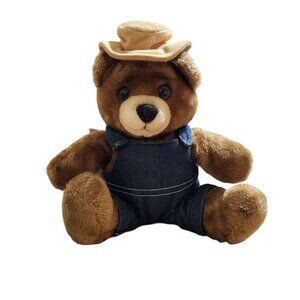 Vintage Del Monte Plush Teddy Bear Wearing Overalls & Hat R. Dakin & Co. 1985